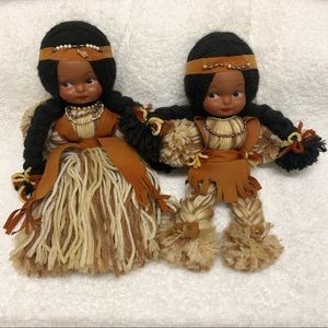 Vintage Braided Yarn Native American Dolls